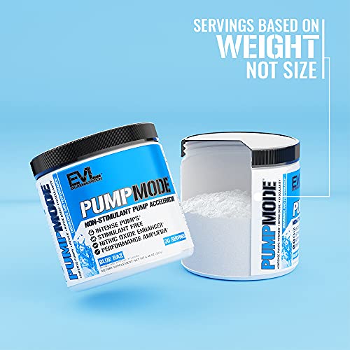 EVL PumpMode Nitric Oxide Supplement - Nitric Oxide Booster Pump Pre Workout Powder with Glycerol and Betaine for Muscle Recovery Growth and Endurance - Stim Free Pre Workout Drink (Blue Raz)