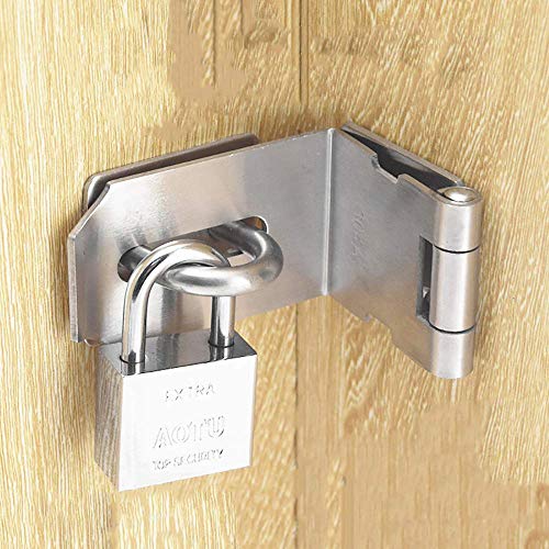 JQK Door Hasp Latch 90 Degree, Stainless Steel Safety Angle Locking Latch for Push/Sliding/Barn Door, 1.5mm Thickness Satin Nickel, 4 Inch