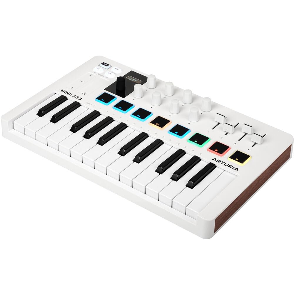 Arturia MiniLab 3 Compact MIDI Keyboard and Pad Controller (White) Bundle with 6ft MIDI Cable & Cleaning Cloth (3 Items)