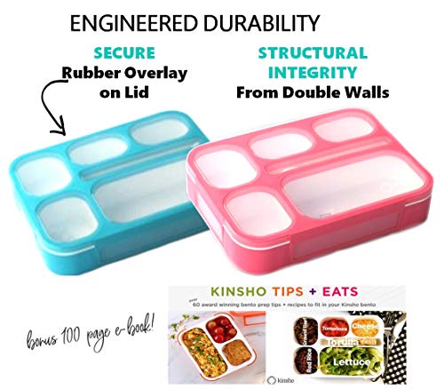 Bento Lunch Box Kids & Adult: Leakproof Containers for Boys & Girls with 6 Compartments - School, Daycare, Meal Planning Portion Control Container, BPA-Free Boxes, Utensils, Blue & Pink Set