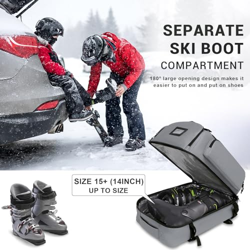 FIXITOK Ski Boot Bag Backpack, 60L Waterproof Snow Boot, Board, Helmet, Goggles, Gloves Travel Backpack for Ski, Snowboard, Youth, Women, Men