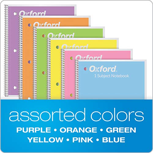 Oxford Spiral Notebook, 1 Subject, College Ruled Paper, 8 x 10-1/2 Inch, Pastel Pink, Orange, Yellow, Green, Blue and Purple, 70 Sheets (63756), Set of 6