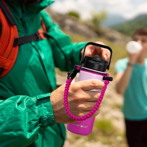 NATURE PIONEOR Insulated Water Bottles with Paracord Handle - 24 oz Vacuum Sports Wide Mouth Water Bottle with 3 Lids, Leak Proof Stainless Steel Keeps Hot and Cold…