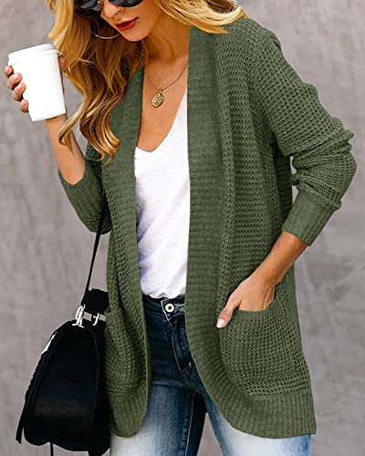 Saodimallsu Womens Loose Open Front Cardigan Long Sleeve Casual Lightweight Soft Knit Sweaters Coat with Pockets (Medium, Apricot)