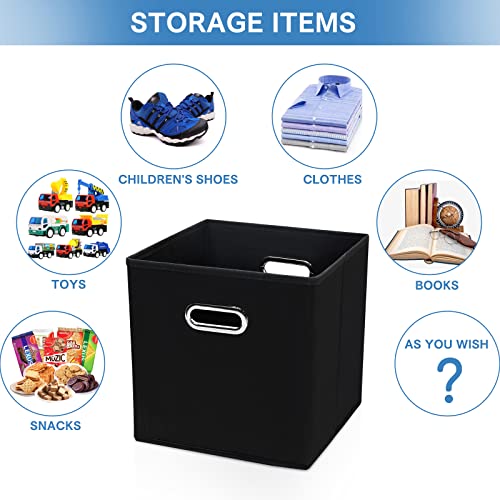 STOREONE 13 Inch Cube Organizer Bins ,Black Fabric Storage Bin，Foldable Storage Box Basket with Dual Handles Fabric Organizer Bins and collapsible Storage Boxes，Set of 3,Black