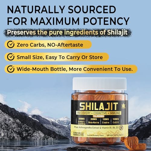 1Pack 18,000mg Shilajit Supplement Gummies for Men & Women with Ashwagandha, CoQ10 I Sugar Free I Pure Himalayan Organic, L-Tyrosine, Beta-Alanine, B1 B6 for Muscle, Energy, Performance,Brain Function