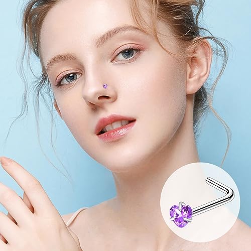 ONESING 40 Pcs 18G Nose Rings Studs L Shape Nose Rings for Women Nose Piercings Jewelry Surgical Stainless Steel Nose Studs Hypoallergenic Body Piercing Jewelry for Women Men