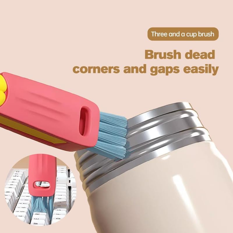 3 in 1 Cup Lid Cleaning Brush, 2024 Multifunctional Crevice Portable Cup Lid Cleaning Brush for Bottle Gap Tight Spaces Cup (A-Orange)