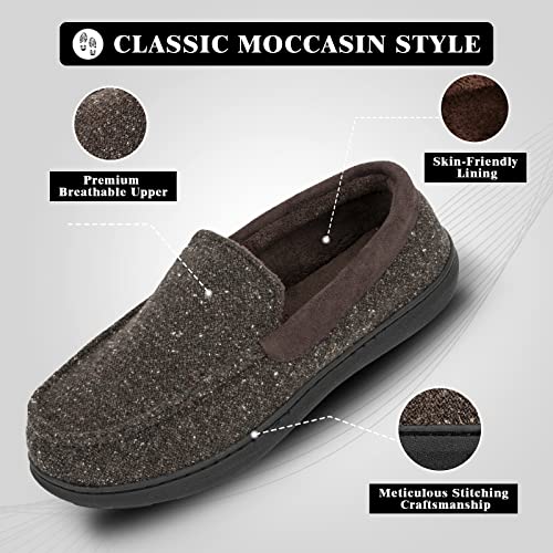 EUXTERPA Men's Moccasins Slippers Indoor Outdoor Classic Comfy Warm Soft Memory Foam Slippers Moccasin Shoes for Husband,Dad,Brother Anti-Slip Outsole Brown