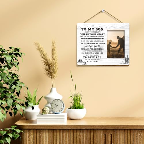 LVQHI Son Wood Picture Frame,Just Go Forth and Aim for The Skies Quote wood photo frames Gifts for Home Shelf Bedroom Tabletop Frame Desk Decor,Holds 4 X 6 Inches Photo V747