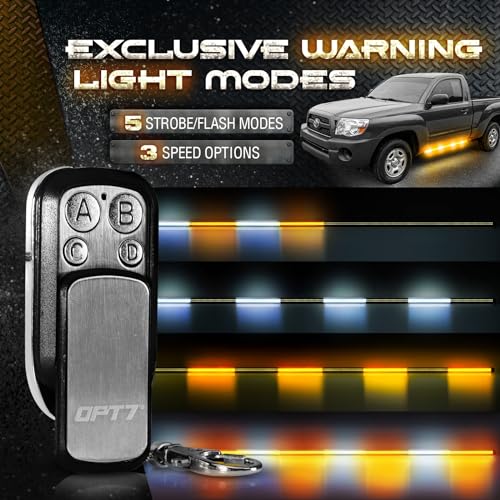 OPT7 Sidekick 48" Aluminum LED Running Board Lights, 2PCS Weatherproof Rigid Strobe Light Bars w/Sequential Amber Turn Signal & Amber White Flashing Warning Emergency Light for Regular Cab Truck