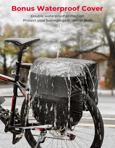KEMIMOTO Bike Bag Panniers with Rain Cover, 34L Waterproof Bicycle Saddle Bag for Rear Rack Mountain Biking Bags Storage, Ebike Accessories for Commuter Grocery Shopping Travel Carrier, Black