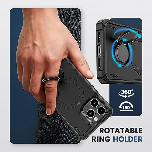 NULETO for iPhone 15 Pro Max Case with Rotatable Ring Holder Compatible with Magnetic Charging, Protective Magnetic Phone Case for iPhone 15 Pro Max 6.7 with Ring Stand Kickstand and Magnet, Black