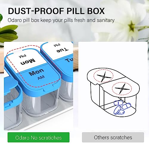 Odaro Extra Large Weekly Pill Organizer 2 Times A Day, Pill Box 7 Day Am Pm to Hold Daily Medicine Vitamin and Supplements for Elders, Arthrtic Patients and Kids - Blue