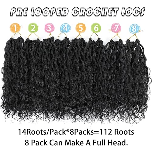 Goddess Locs Crochet Hair 14 Inch, 8 Packs Faux Locs Crochet Hair Pre Looped for Women, Boho Crochet Locs with Curly Ends (14 Inch 8 Packs, OT30#)