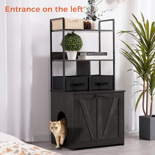 Dwanton Litter Box Enclosure with 2 Storage Shelves and 2 Drawers, 2-in-1 Hidden Cat Litter Box Enclosure Furniture with Shelf, Reversible Entrance, Washable Drawers, 50-Inch, Dark Gray