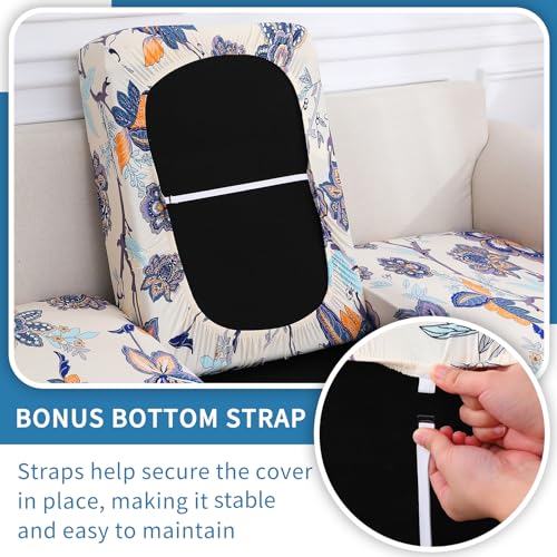 hyha Printed Couch Cushion Covers, Floral Magic Sofa Covers Washable for 3 Cushion Couch, Stretch Pattern Sofa Slipcovers with Elastic Bottom(Large, Lemon)