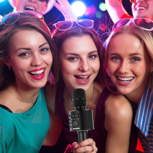 BONAOK Wireless Bluetooth Karaoke Microphone,3-in-1 Portable Handheld Mic Speaker for All Smartphones,Gifts for Kids Adults All Age Q37(Silver)