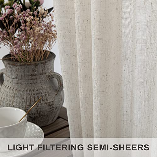 Pitalk Light Grey Linen Curtains 102 Inches Long for Living Room 2 Panels Set Back Tab Pocket Large Window Drape Semi Sheer Dove Silver Gray Curtain 102 Length for Patio Sliding Door Bedroom Farmhouse