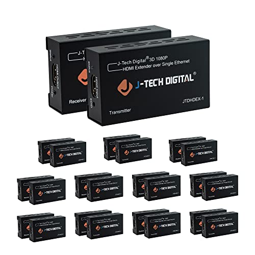 HDMI Extender 1080P 60Hz Over Single CAT 5e/6 Up to 200ft. | Deep Color, EDID Copy, Zero Signal Loss | Pack of 12 by J-Tech Digital [JTDHDEX-1]