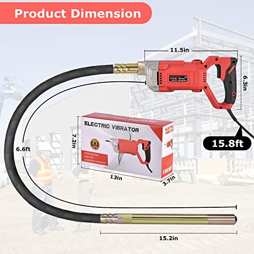 Seeutek Concrete Vibrator Handheld 1600W Power Concrete Vibrators with 6.6ft Shaft Rod, 15000VPM Electric Concrete Vibrabrater Portable Pencil Cement Vibrarator for Industrial Concrete Construction