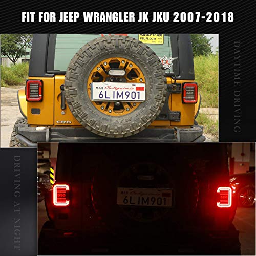 AUDEXEN LED Tail Lights Compatible with Jeep Wrangler JK JKU 2007-2018, Unique C Shaped Design Clear Lens, 20W Reverse Lights, Built-in EMC, DOT Compliant, 2 PCS