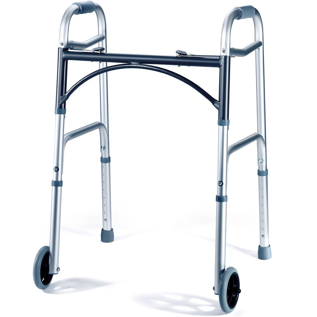 Medical King Silver Aluminum Rolling Walker for Seniors and Adults, 350 Pounds Weight Capacity, Foldable, Classic Style