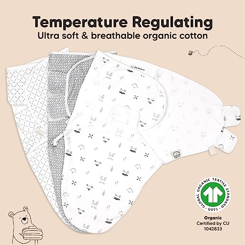 KeaBabies 3-Pack Organic Baby Swaddle Sleep Sacks - Newborn Swaddle Sack, Ergonomic Baby Swaddles 0-3 Months, Swaddles for Newborns,Baby Sleep Sack, Baby Swaddle Blanket Wrap,Baby Essentials(Nordic)