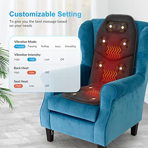 COMFIER Back Massager with Heat, App Control Vibration Massage Seat Cushion, 10 Motors & 3 Heat Levels Chair Massager Pad, Gifts for Mom,Dad Home Office Use,Black