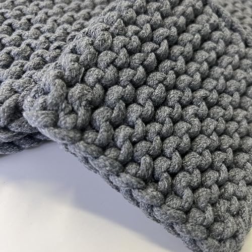 Set of 6 Hand-Made Cotton Coasters with Hanging Rings, Gift for Decoration of Dining Tables and Living Rooms, Super Absorbent Drink Coasters for Various Cups and Occasions, 4.7" x 4.7", Grey
