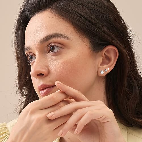 Charmsy Set of 3 Pairs 925 Sterling Silver Classic Rose-Gold Plated Ball-Post Stud Earrings for Girl Teen Women 3mm 6mm 8mm