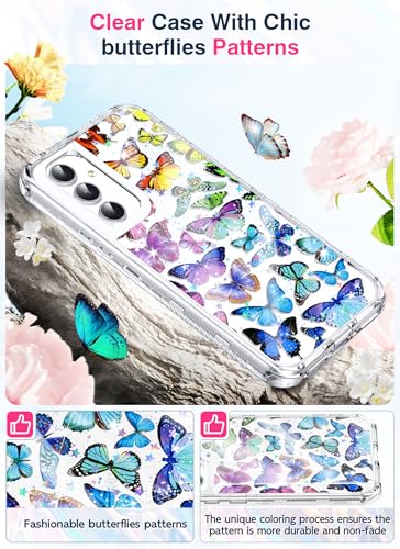 LeYi for Galaxy A54 5G Phone Case: A54 5G Case with Screen Protector and Bling Glitter Butterfly Design, Dual Layer Rugged PC Back & Soft TPU Shockproof Case for Women Girls, Blue