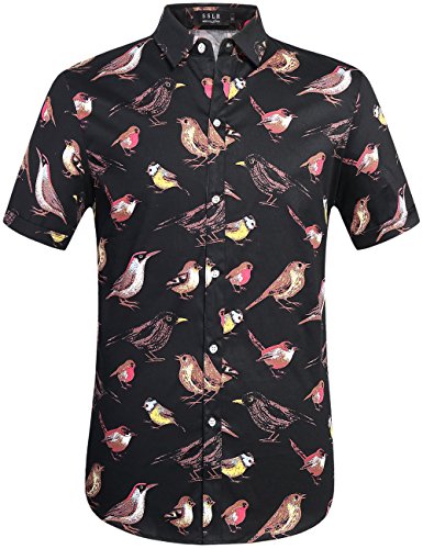 SSLR Mens Tropical Shirts Relaxed Fit Short Sleeve Hawaiian Shirts for Men (Small, Black)