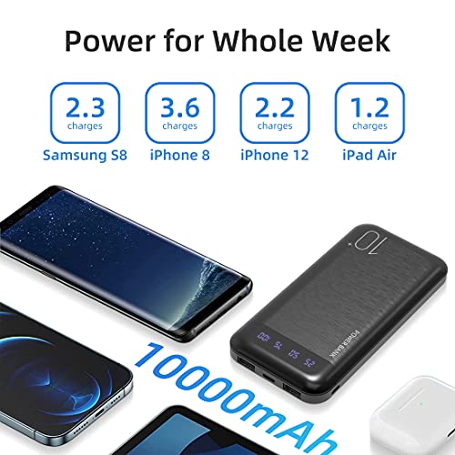 Power Bank 10000mAh Mobile Phone Portable Charger External Battery Pack with 2 USB 2.4 A Outputs and USB C Input Compatible with Huawei iPhone 12 11 X iPad Samsung Galaxy S20 Android Tablet (Black)