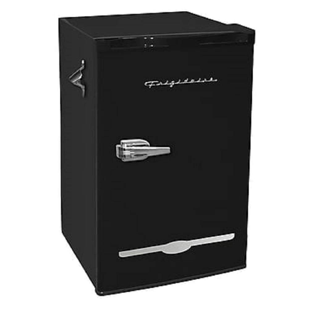 Frigidaire Retro Compact Fridge with Chiller, 3.2 cu ft Countertop Fridge with Built-In Bottle Opener, Compact Refrigerator for Office, Bedroom, Dorm Room or Cabin - 16.5"D x 19"W x 31"H (Black)