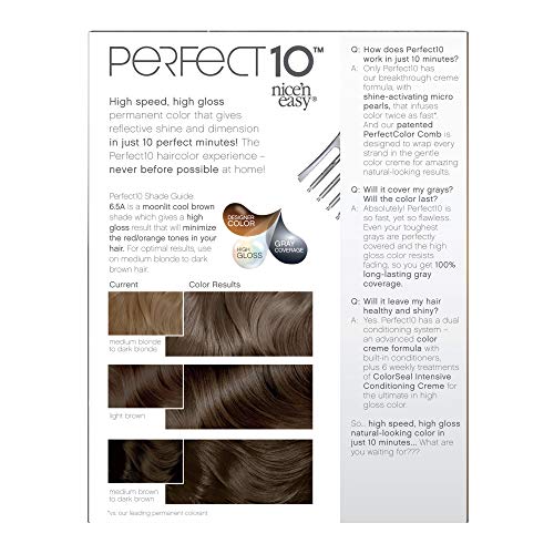 Clairol Nice‘n Easy Perfect 10 Permanent Hair Dye, 6.5A Lightest Cool Brown Hair Color, Pack of 1