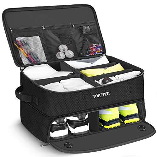 YOREPEK Large 2 Layer Golf Trunk Organizer for 2 Size14 Pair Shoes, Waterproof Car Golf Locker with Separate Ventilated Compartment, Golf Trunk Storage for Clothes, Gloves, Socks, Unique Golf Gifts