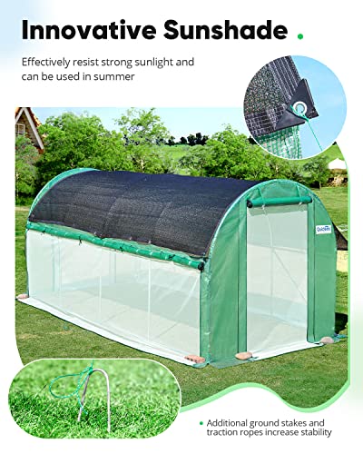 Quictent 25x10x6.6FT Swing Door Greenhouse, Large Walk-in Green House for Outdoors, Reinforced Heavy Duty Frame, Upgraded Tunnel Hoop House Kit for Outside Garden Plant, 10 Screen Window, Green