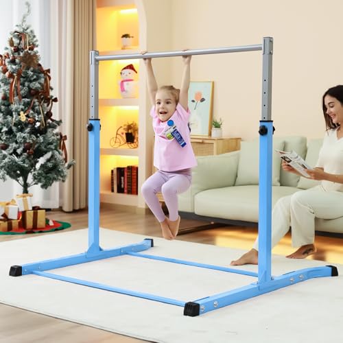 Mosebears Gymnastics Bar,Home Gymnastics Equipment for Kids Ages 3-15,Steady Steel Construction, Anti-Slip, Easy to Assemble, 3' to 5' Adjustable Height