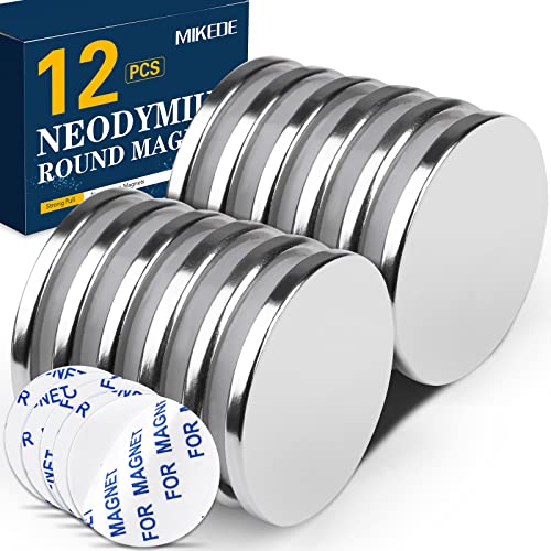 MIKEDE 6 Pack Magnets, Neodymium Magnets Strong with Double-Sided Adhesive, Small Refrigerator Magnets Heavy Duty, Rare Earth Round Magnets for Fridge, Whiteboard, Office, DIY, Craft Magnets - 20x3 mm