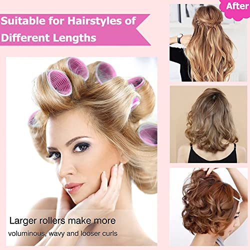 Jumbo 24Pcs Self-Grip Hair Roller Set - 12 Heatless Rollers & 12 Duckbill Clips for Long, Medium Hair Bangs Volume