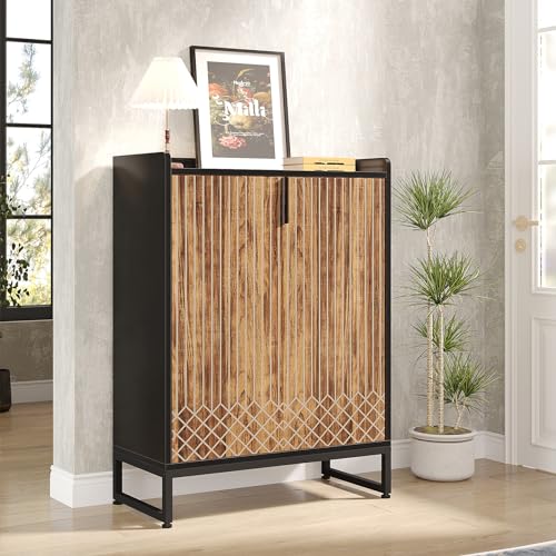 Tribesigns Shoe Cabinet with Doors, 5 Tiers Shoe Storage Cabinet for Entryway, 25 Pairs Wooden Shoe Cabinets, Modern Shoe Organizer Storage for Living Room, Bedroom, Hallway, Closet, Black and Brown