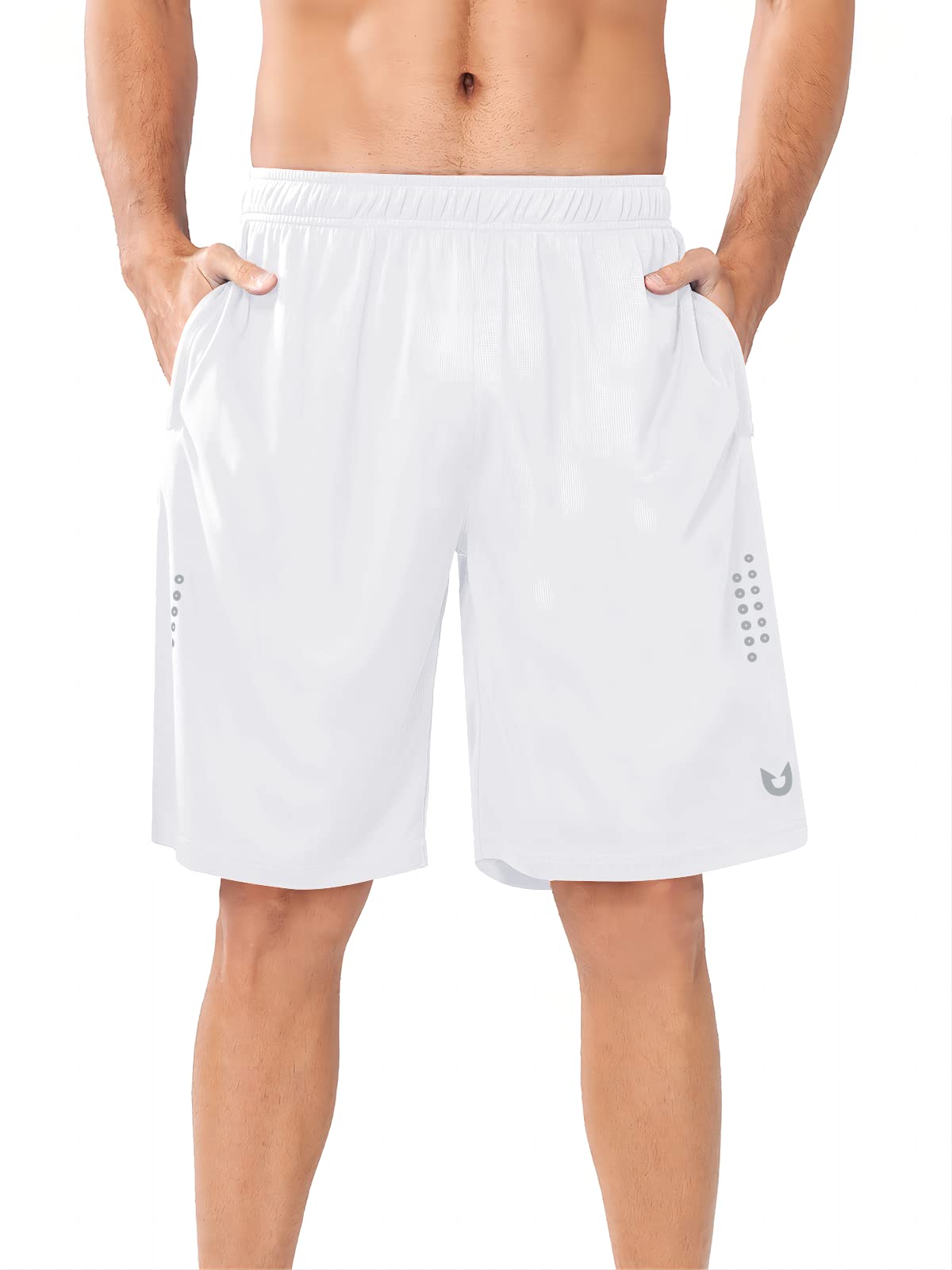 NORTHYARD Men's 10" Athletic Basketball Shorts Workout Gym Quick Dry Shorts Lightweight Mesh Training Shorts for Men Exercise White M