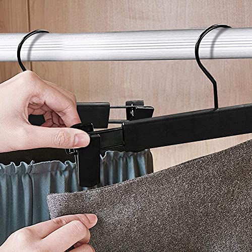 LAMITOCS Pants Hangers with Clips, Skirt Hangers, 360 ° Swivel Hooks Space Saving Hangers for Pants, Skirts, Clothes, Jeans (10Pack, Black)