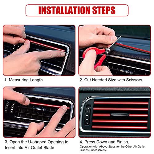 PYHLVCLF 20 Pieces Universal Car Air Conditioner Vent Trim Decoration Strip Accessories, Waterproof Flexible Shiny Auto Car Vent Interior Accessories for All Air Vent Outlet (A-Red - 20 Pieces)