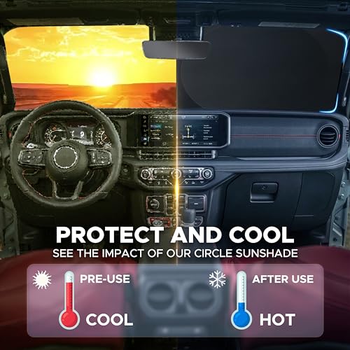 Autovir Jeep Windshield Sunshade | Protects Sun Visor from UV and Heat Protection | Fits for Wrangler, Gladiator, and Rubicon Models | Keeps Your Car Cool and Comfort | X-Small (60" x 21")