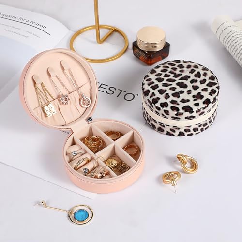 RT&BS Small Travel Jewelry Case, Round Mini Travel Jewelry Box for Women Girls, Gifts for Men Women Girls, Easter Gifts (Black)