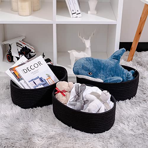 Kriitools Shelf Storage Baskets for Organizing|Decorative Basket for Closet Storage|Toy Baskets&Bins|Small Woven Rope Baskets-13x8.66x5.11’’,Durable&Stylish,Oval 3 Packs Off White&Mixed Gray