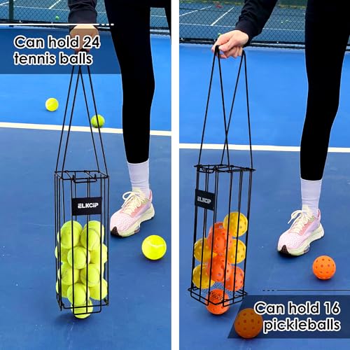 ELKCIP Portable Pickleball & Tennis Ball Collector - Pickleball Retriever Basket Carrier Gatherer Picker Hopper Container for Picking and Storage Training Tool for Ball, Integral