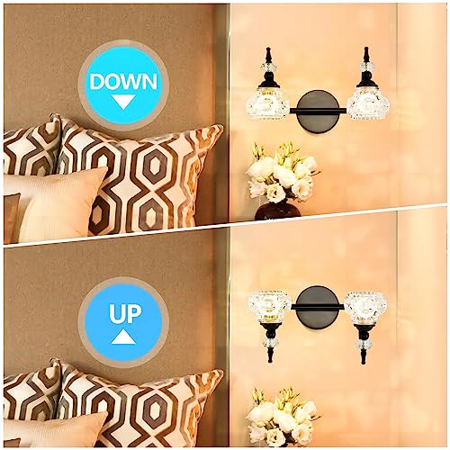 WJShome 2 Light Black Bathroom Vanity Light, Bathroom Vanity Lights Over Mirror, with Fine Chunky Crystal Glass Light Shade for Bedroom Living Room Bathroom Hallway Patio